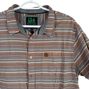 HippyTree Button Down Shirt Mens L Brown Striped‎ Short Sleeve Cotton Nomad read